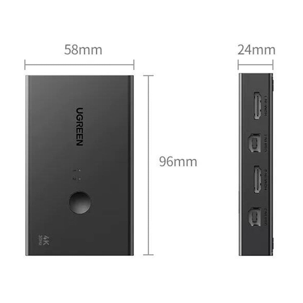 UGREEN CM607 90809 4K 30Hz HD KVM Switch 2 In 1 Out with Desktop Controller for Dual PC Share