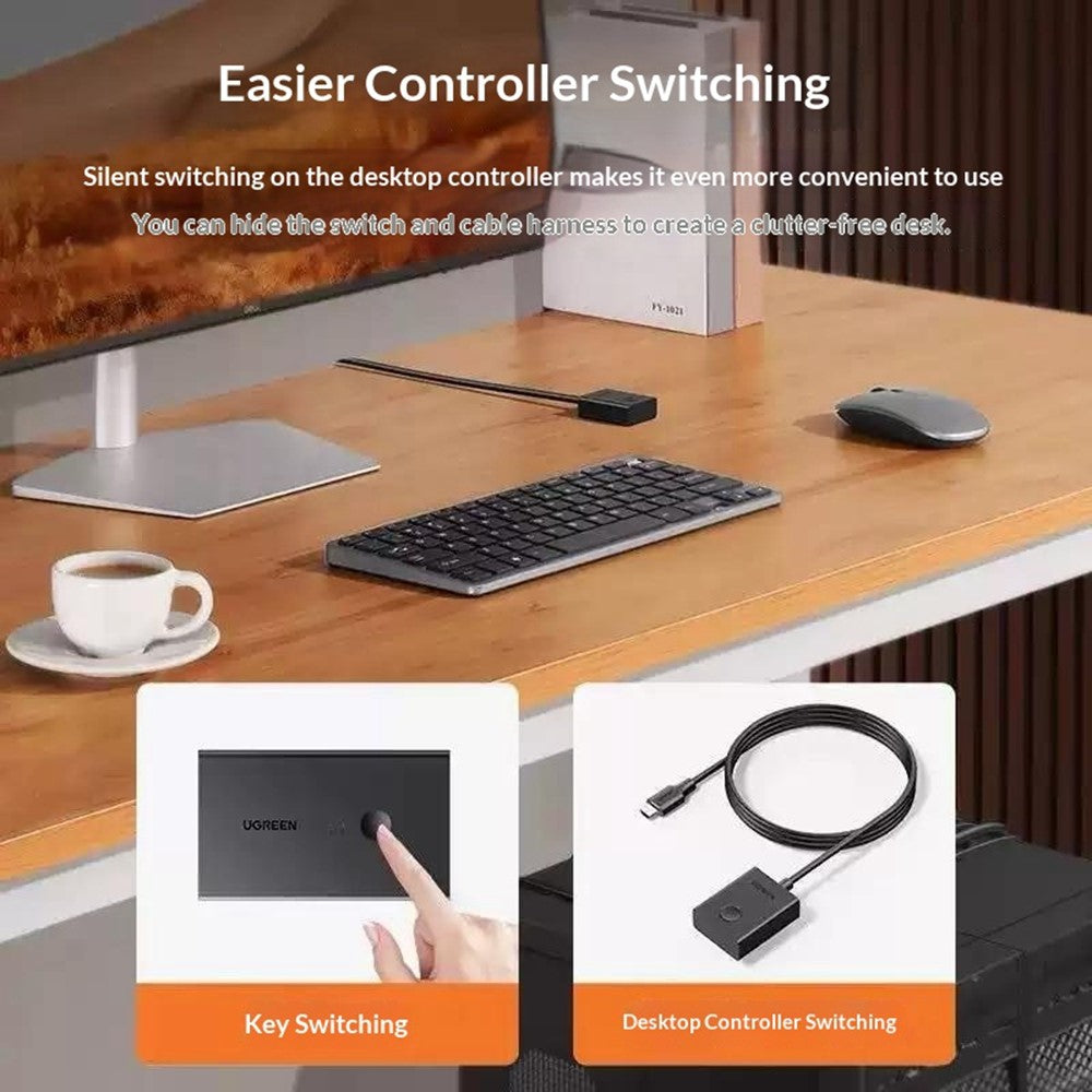 UGREEN CM607 90809 4K 30Hz HD KVM Switch 2 In 1 Out with Desktop Controller for Dual PC Share