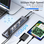 ACASIS HS-716 16-ports USB 3.2 Hub 10Gbps Dataoverførsel Aluminiumlegering Splitter med 96W Strømadapter til PC Laptop