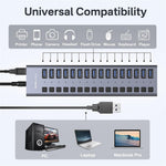 ACASIS HS-716 16-ports USB 3.2 Hub 10Gbps Dataoverførsel Aluminiumlegering Splitter med 96W Strømadapter til PC Laptop