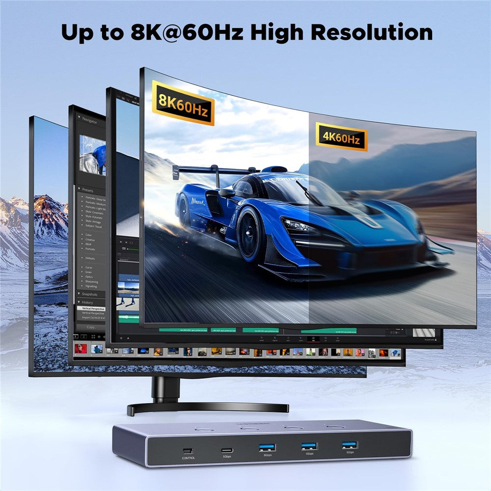 UGREEN AK701 35986 4 ind 1 ud 8K / 60Hz HD 2.1 KVM Switch 4 computere deler 1 skærm til gaming og kontor