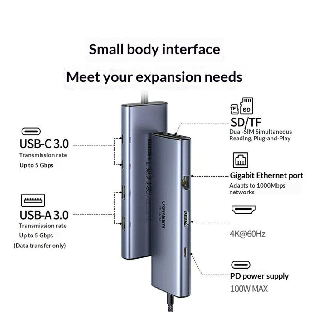 UGREEN 15375 USB-C Hub 9 in 1 Type C Docking Station 4K / 60Hz HD PD 100W Fast Charging for Laptop