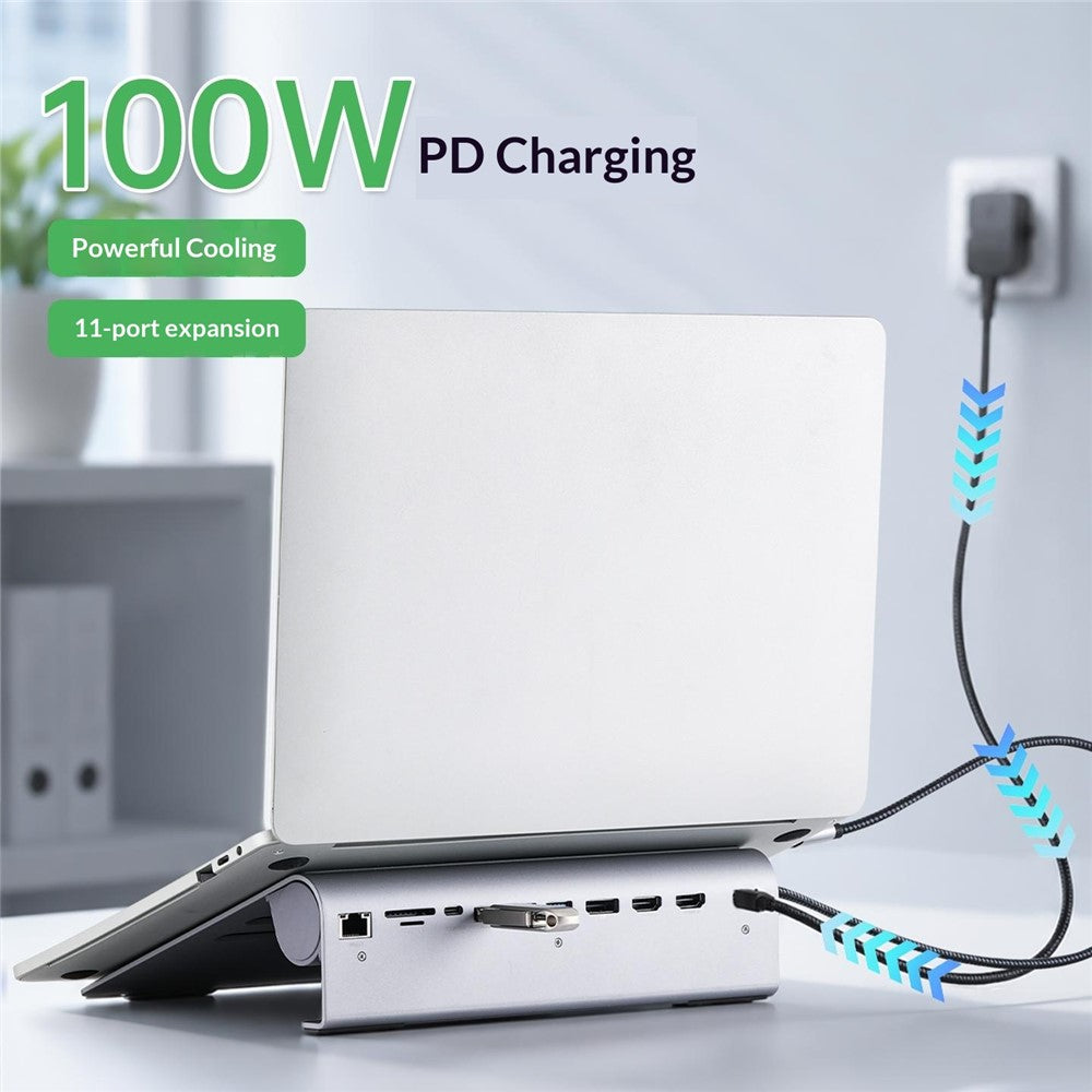 2601 Laptop Stand with Docking Station 11 in 1 PD 100W 4K HD DP RJ45 USB-C Hub