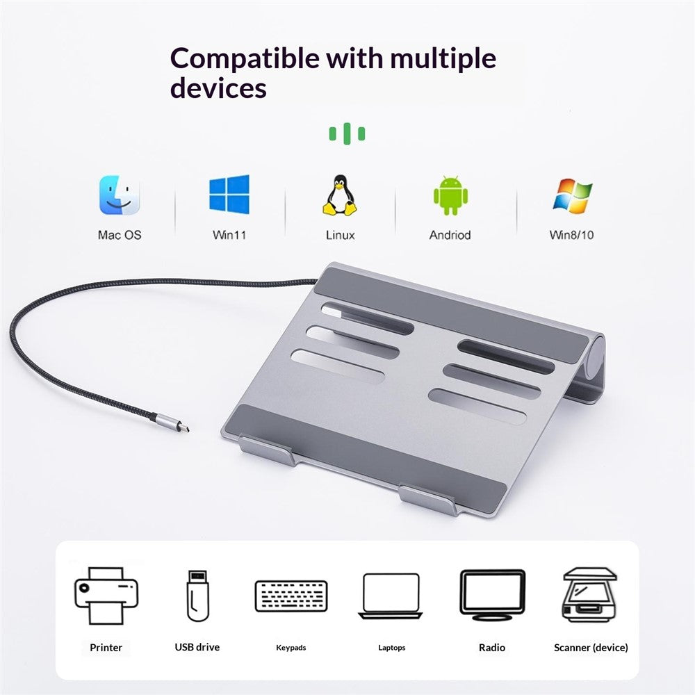 2601 Laptop Stand with Docking Station 11 in 1 PD 100W 4K HD DP RJ45 USB-C Hub