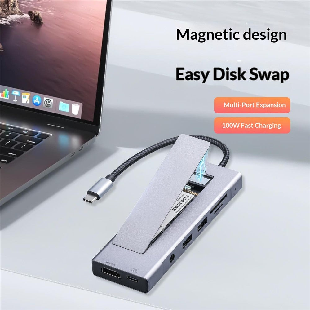 2605 USB 3.2 Hub 8-i-1 Type-C Dockingstation Kortlæser 4K HD M.2 NVMe Kabinet til Bærbar
