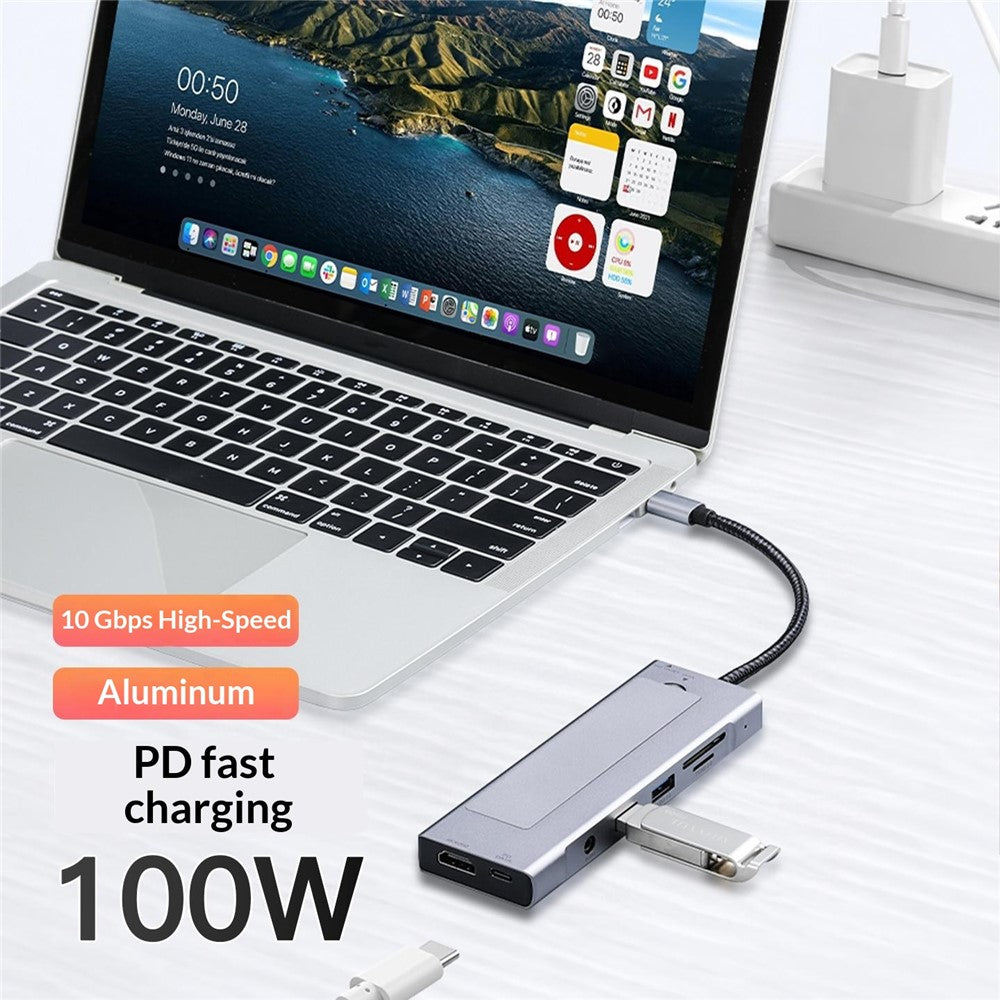 2605 USB 3.2 Hub 8-i-1 Type-C Dockingstation Kortlæser 4K HD M.2 NVMe Kabinet til Bærbar