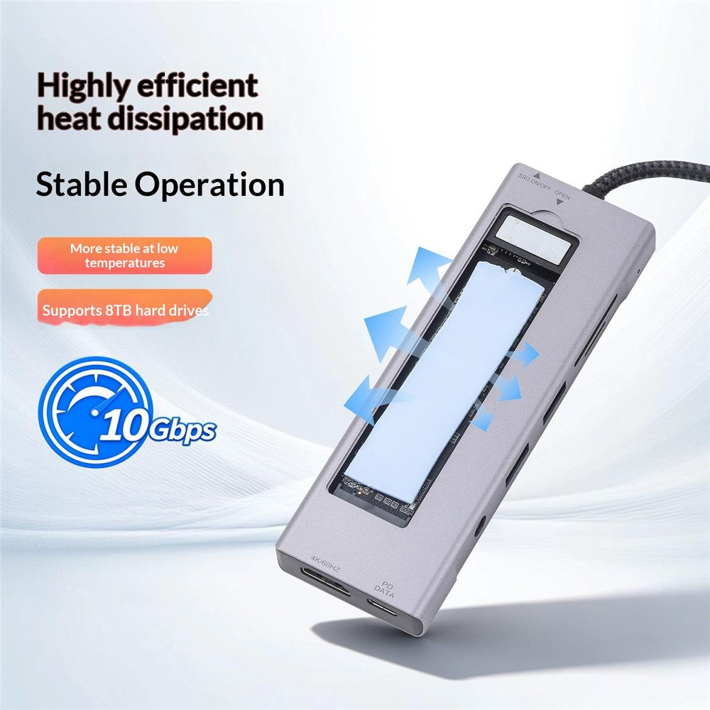 2605 USB 3.2 Hub 8-i-1 Type-C Dockingstation Kortlæser 4K HD M.2 NVMe Kabinet til Bærbar