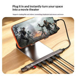 7-ports USB-A + USB-C til USB 3.0 Hub TF Kortlæser Adapter i Aluminiumlegering til Bærbar PC Smartphone
