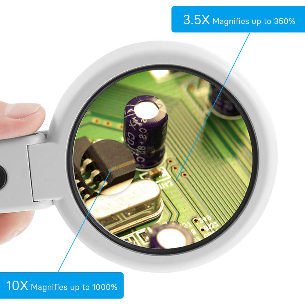 Handheld Desktop Dual-Use LED Magnifier 5x 11x Magnification Foldable Reading Magnifying Glass for Antique Reading