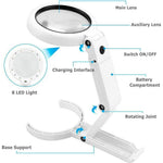 Handheld Desktop Dual-Use LED Magnifier 5x 11x Magnification Foldable Reading Magnifying Glass for Antique Reading