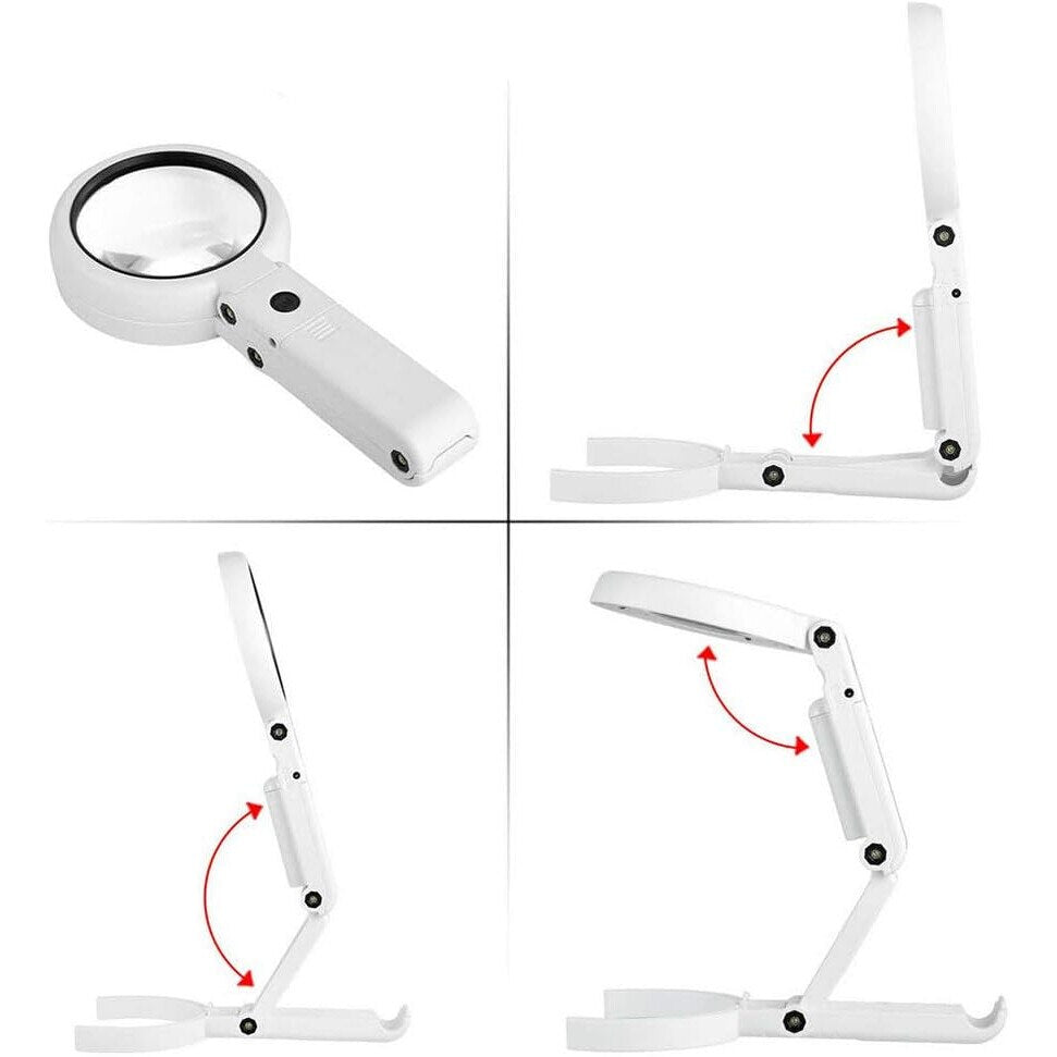 Handheld Desktop Dual-Use LED Magnifier 5x 11x Magnification Foldable Reading Magnifying Glass for Antique Reading