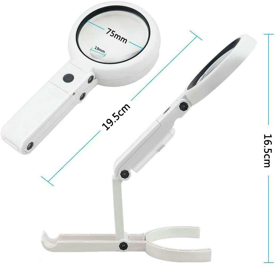 Handheld Desktop Dual-Use LED Magnifier 5x 11x Magnification Foldable Reading Magnifying Glass for Antique Reading