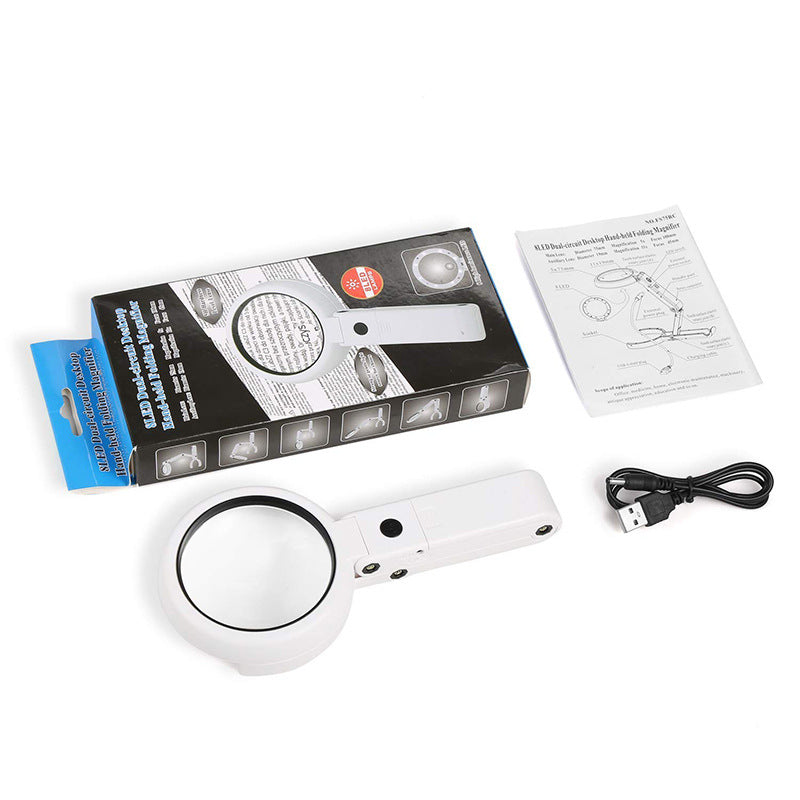 Handheld Desktop Dual-Use LED Magnifier 5x 11x Magnification Foldable Reading Magnifying Glass for Antique Reading