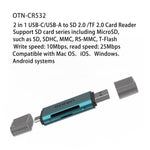 ONTEN CR532 2-in-1 USB-A / USB-C to SD2.0 / TF2.0 Card Reader Aluminum Alloy Dual Connector