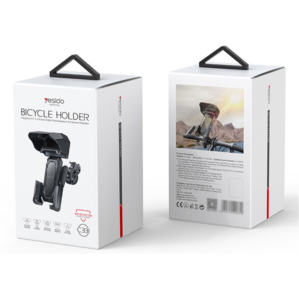 YESIDO C331 Bicycle Phone Holder with Sunshade, Bike Handlebar Phone Mount