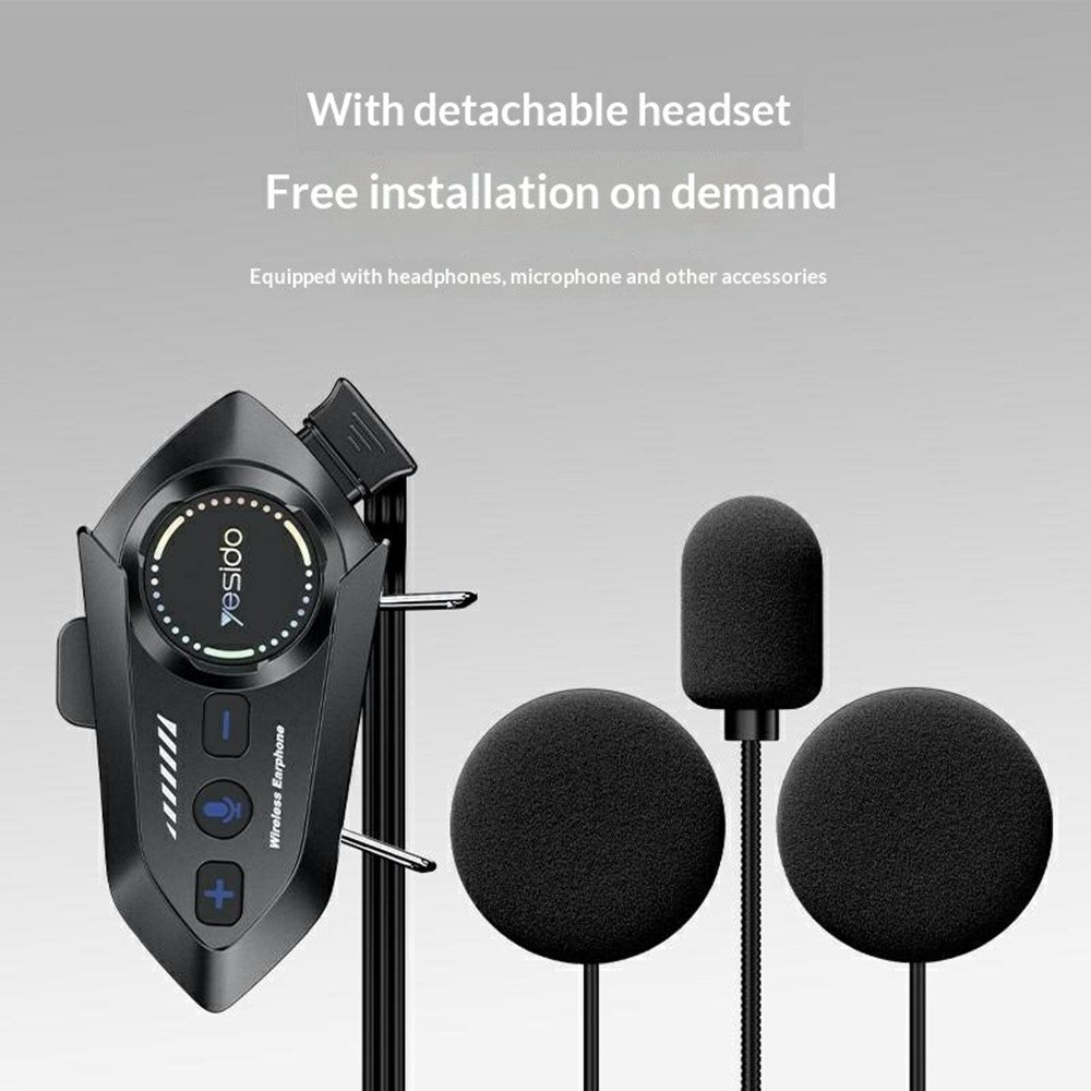 YESIDO VC19 Bluetooth-kompatibelt motorcykelhjelmheadset til cykling, trådløse øretelefoner med understøttelse af to telefonforbindelser og FM-radio
