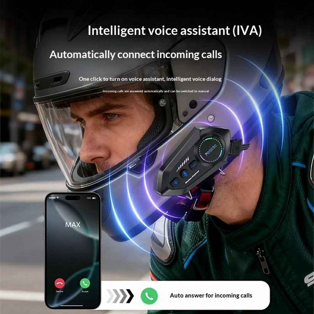 YESIDO VC19 Bluetooth-kompatibelt motorcykelhjelmheadset til cykling, trådløse øretelefoner med understøttelse af to telefonforbindelser og FM-radio