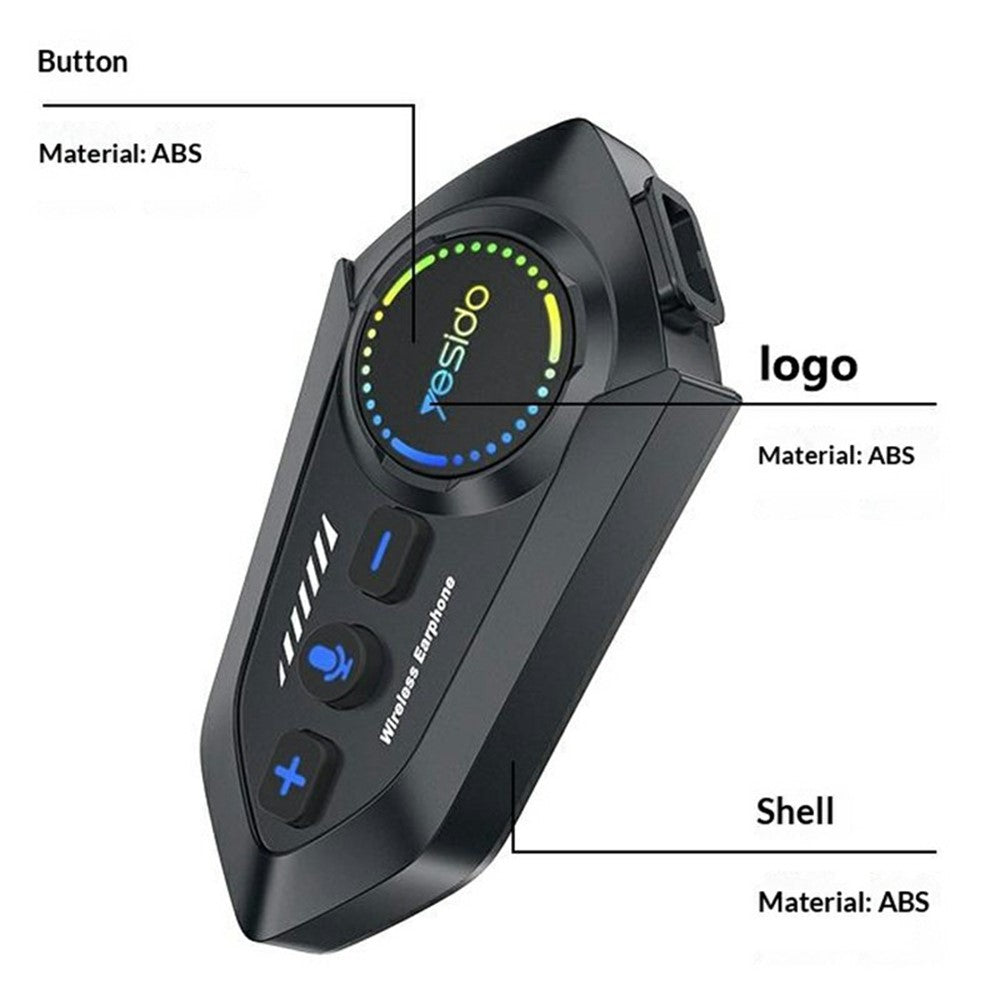 YESIDO VC19 Bluetooth-kompatibelt motorcykelhjelmheadset til cykling, trådløse øretelefoner med understøttelse af to telefonforbindelser og FM-radio