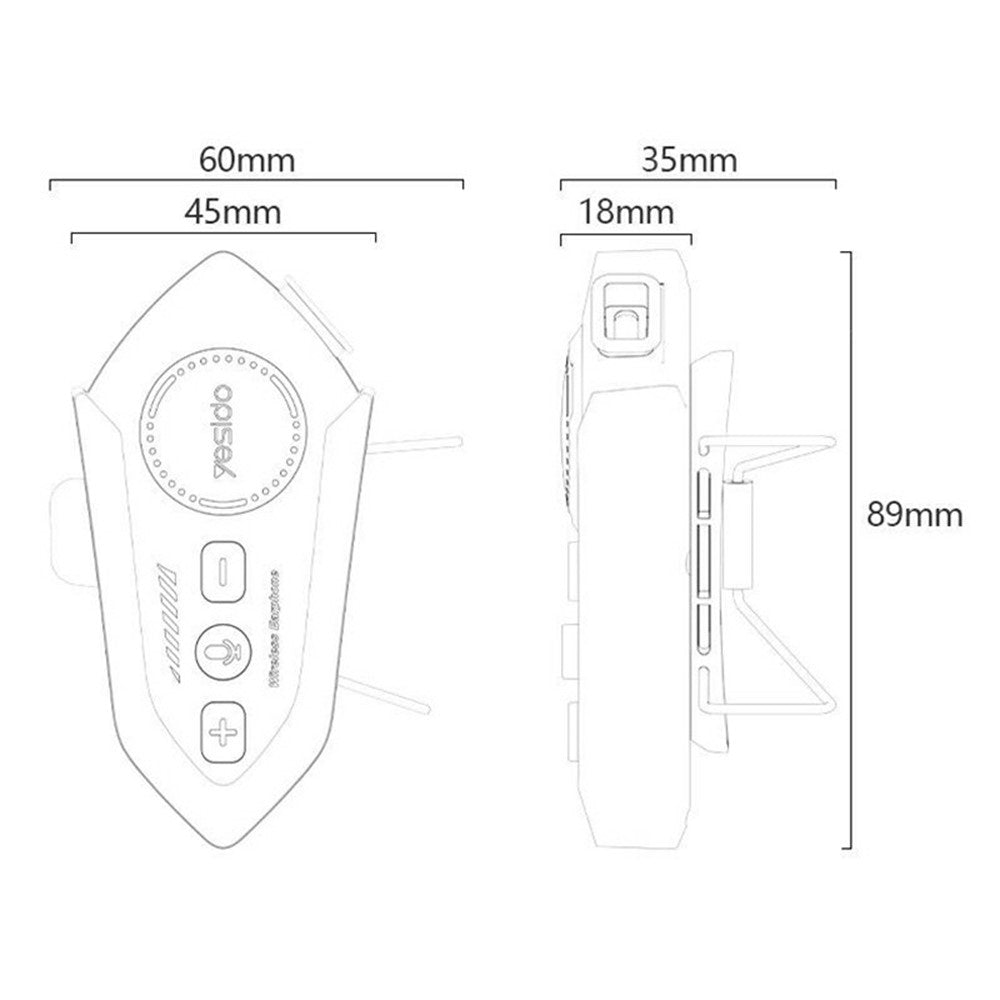 YESIDO VC19 Bluetooth-kompatibelt motorcykelhjelmheadset til cykling, trådløse øretelefoner med understøttelse af to telefonforbindelser og FM-radio