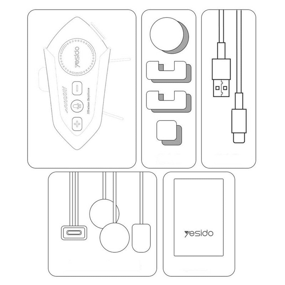 YESIDO VC19 Bluetooth-kompatibelt motorcykelhjelmheadset til cykling, trådløse øretelefoner med understøttelse af to telefonforbindelser og FM-radio