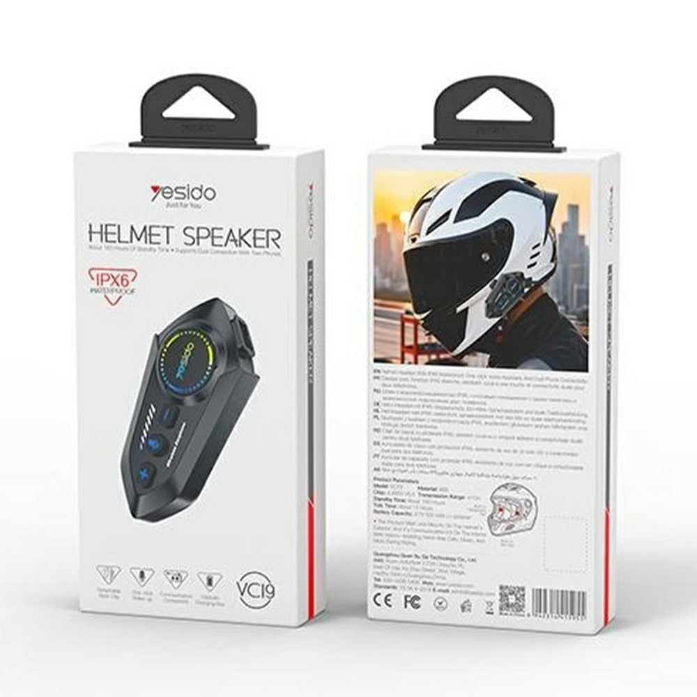 YESIDO VC19 Bluetooth-kompatibelt motorcykelhjelmheadset til cykling, trådløse øretelefoner med understøttelse af to telefonforbindelser og FM-radio