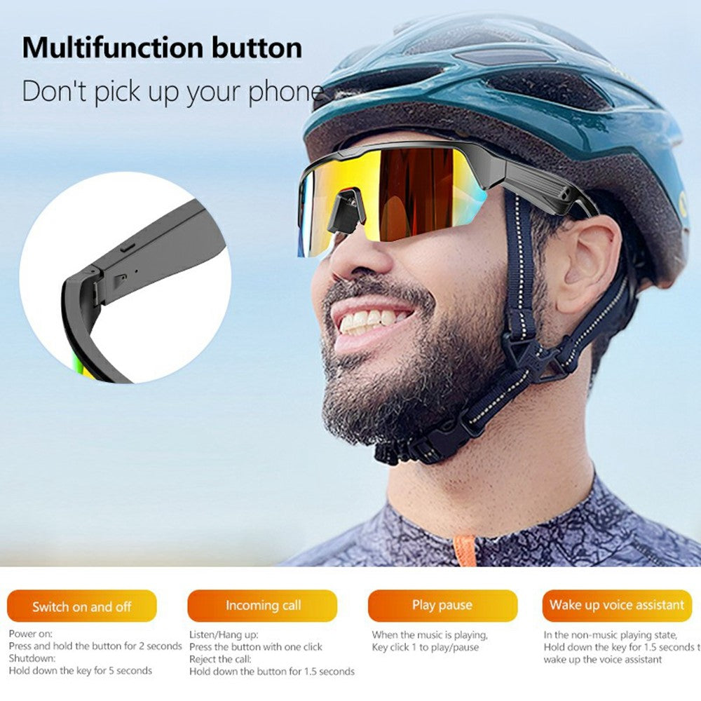 YJ006 2-i-1 Bluetooth-kompatible smarte briller UV400 vindafvisende cykel-solbriller med lyd 130mAh Type-C hurtigopladning