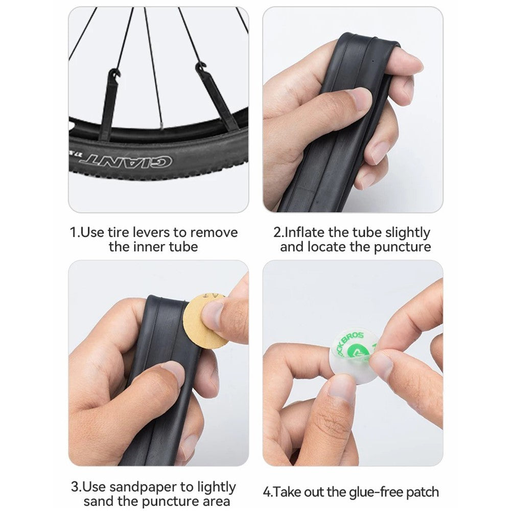 ROCKBROS 6-Piece Bicycle Inner Tube Patch Repair Kit No-Glue Adhesive Quick-Dry Repair Tool Set