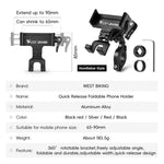 WEST BIKING Bike Phone Mount 360 Degree Rotation Aluminum Alloy Navigation Bracket for Road Mountain Bicycle