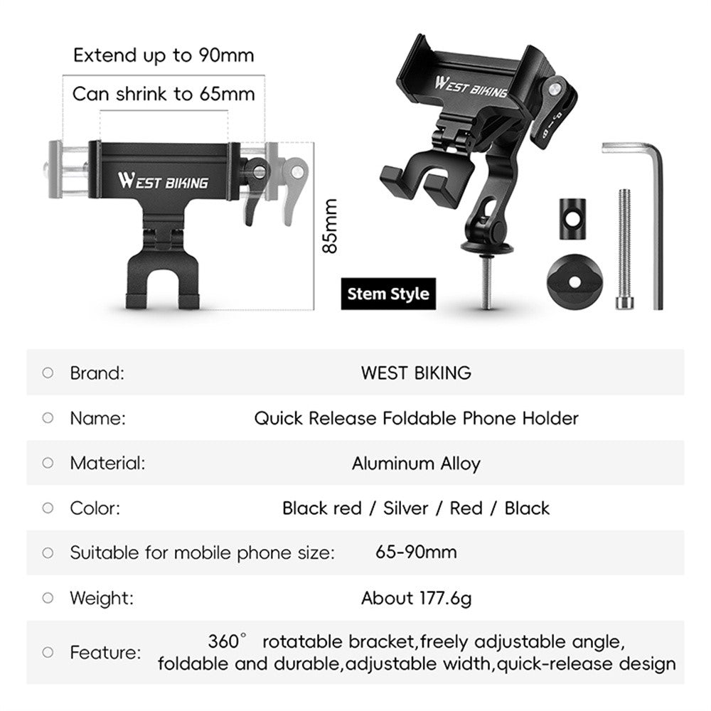 WEST BIKING Bike Phone Mount 360 Degree Rotation Aluminum Alloy Navigation Bracket for Road Mountain Bicycle