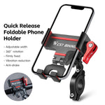 WEST BIKING Bike Phone Mount 360 Degree Rotation Aluminum Alloy Navigation Bracket for Road Mountain Bicycle