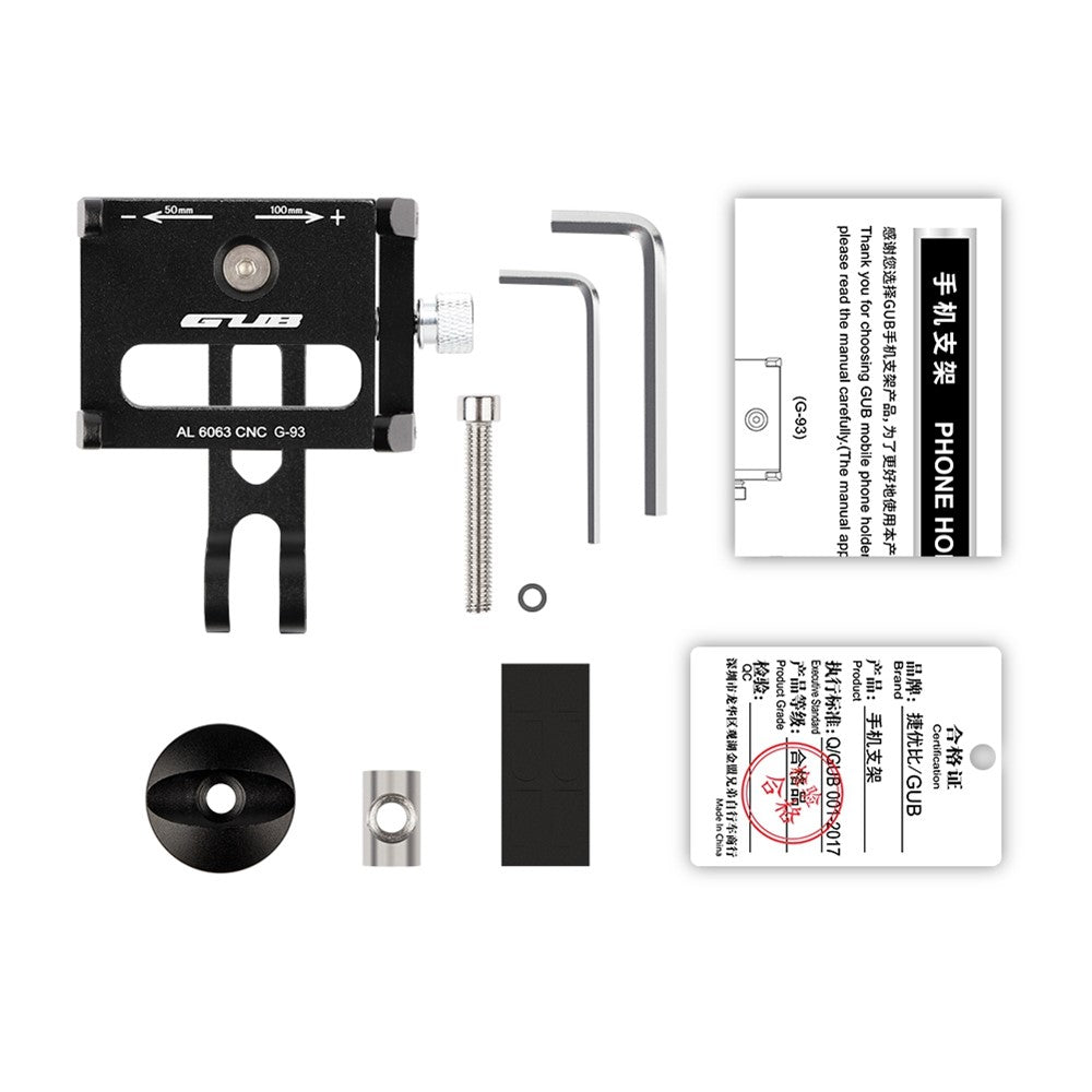 GUB G-93 mobilholder i aluminiumslegering til styr, fire kløer, klemme, cykelmobilstativ, støtte, 270 graders drejning, cykeltilbehør (skruemonteret)