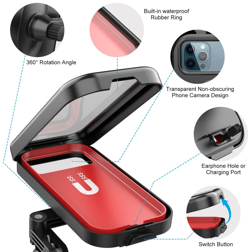 HL-159 Bike Handlebar Rotation Phone Mount Waterproof Motorcycle 4.7-6.8 Inch Phone Holder Bracket