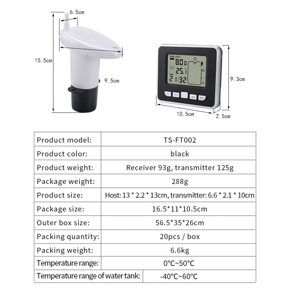 Multifunctional Ultrasonic Water Tank Level Meter with Indoor Temperature Display Digital Electronic Clock Thermometer