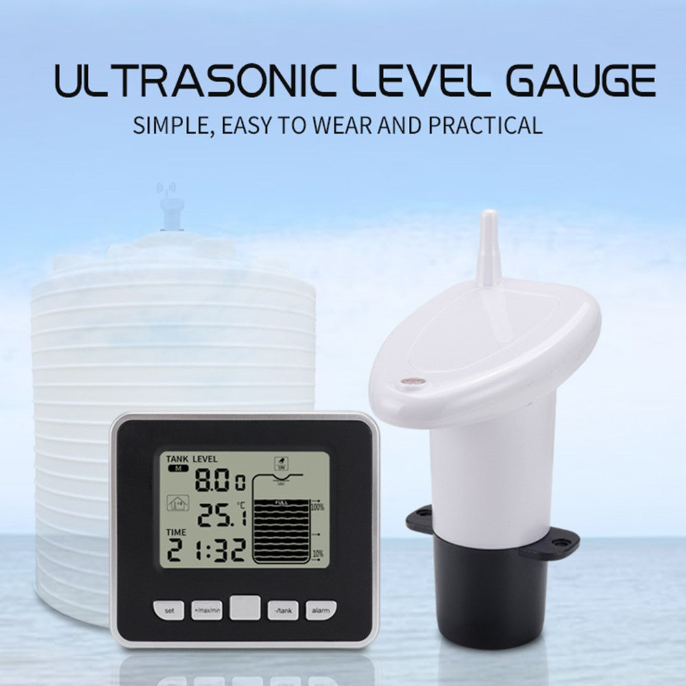 Multifunctional Ultrasonic Water Tank Level Meter with Indoor Temperature Display Digital Electronic Clock Thermometer