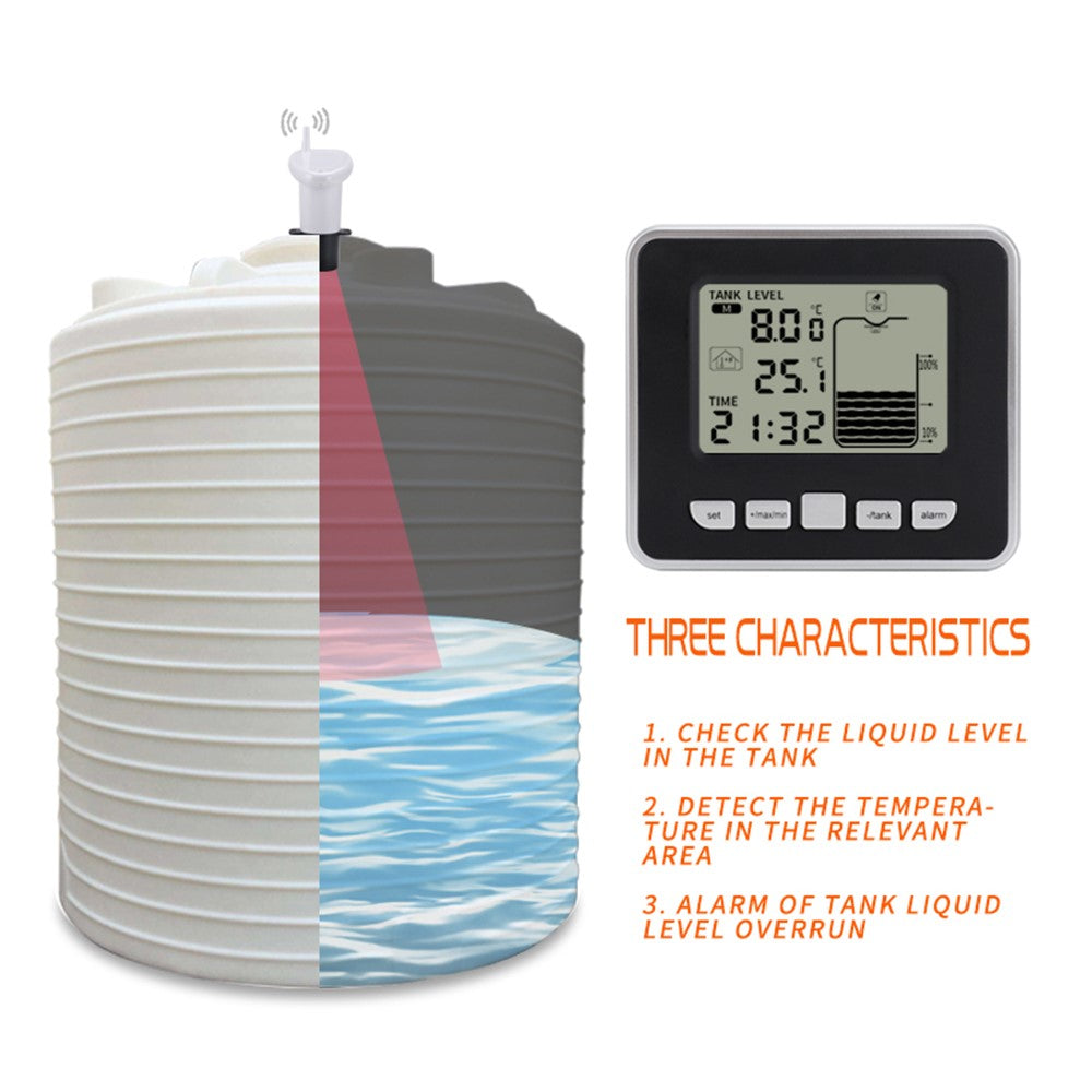 Multifunctional Ultrasonic Water Tank Level Meter with Indoor Temperature Display Digital Electronic Clock Thermometer