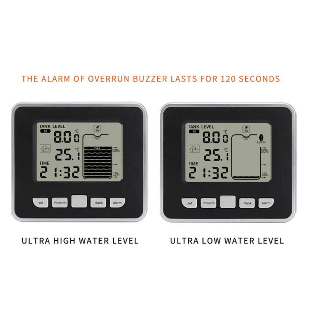 Multifunctional Ultrasonic Water Tank Level Meter with Indoor Temperature Display Digital Electronic Clock Thermometer