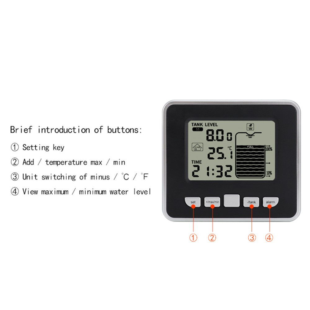 Multifunctional Ultrasonic Water Tank Level Meter with Indoor Temperature Display Digital Electronic Clock Thermometer