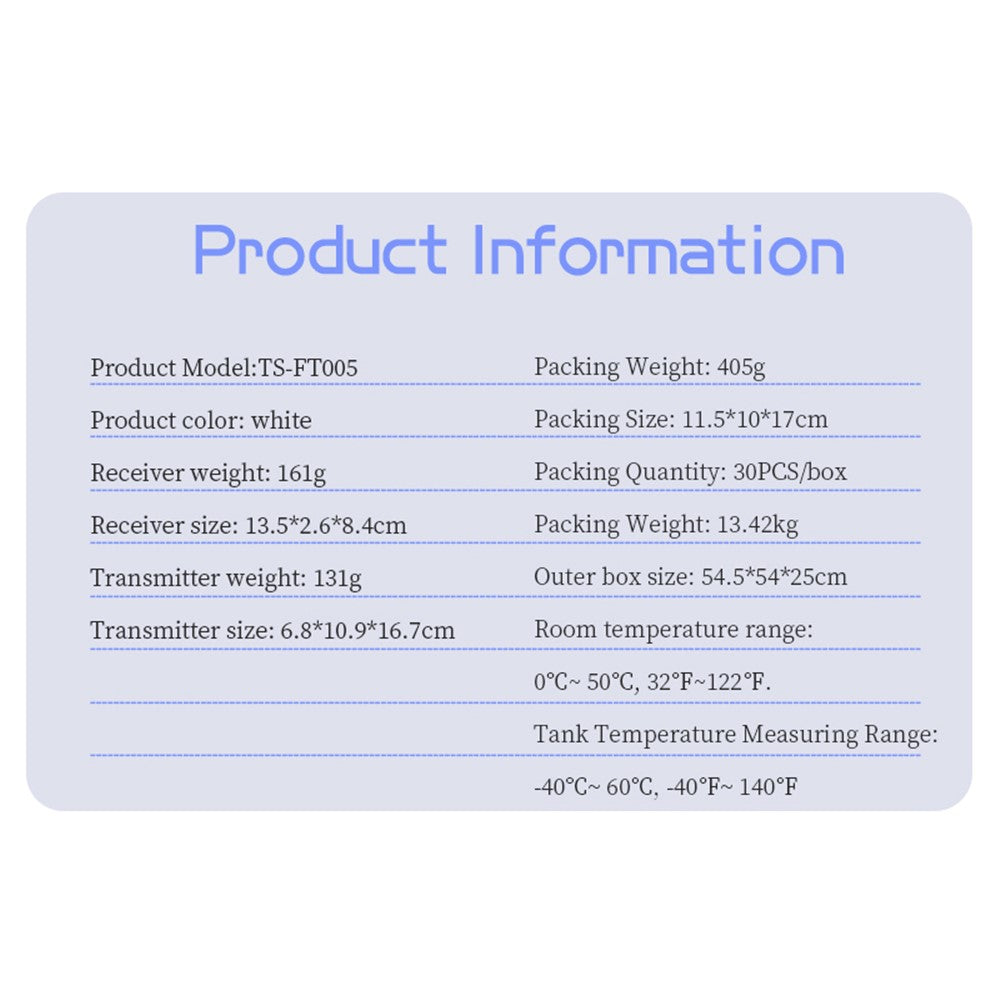 TS-FT005 Ultrasonic Water Tank Level Meter 4.3 Inch Digital Display High Low Level Alarm with Backlit