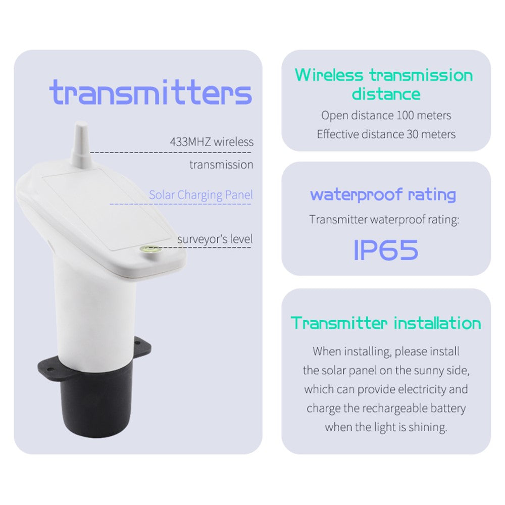 TS-FT005 Ultrasonic Water Tank Level Meter 4.3 Inch Digital Display High Low Level Alarm with Backlit
