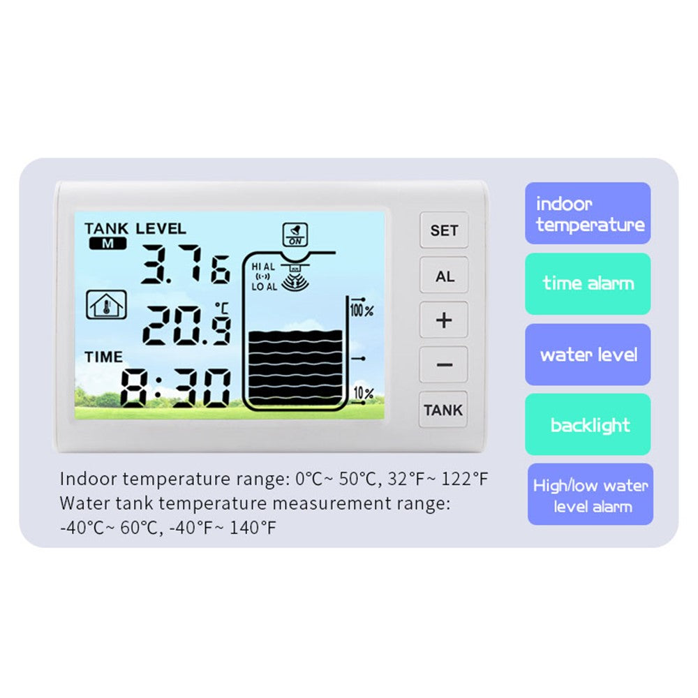 TS-FT005 Ultrasonic Water Tank Level Meter 4.3 Inch Digital Display High Low Level Alarm with Backlit