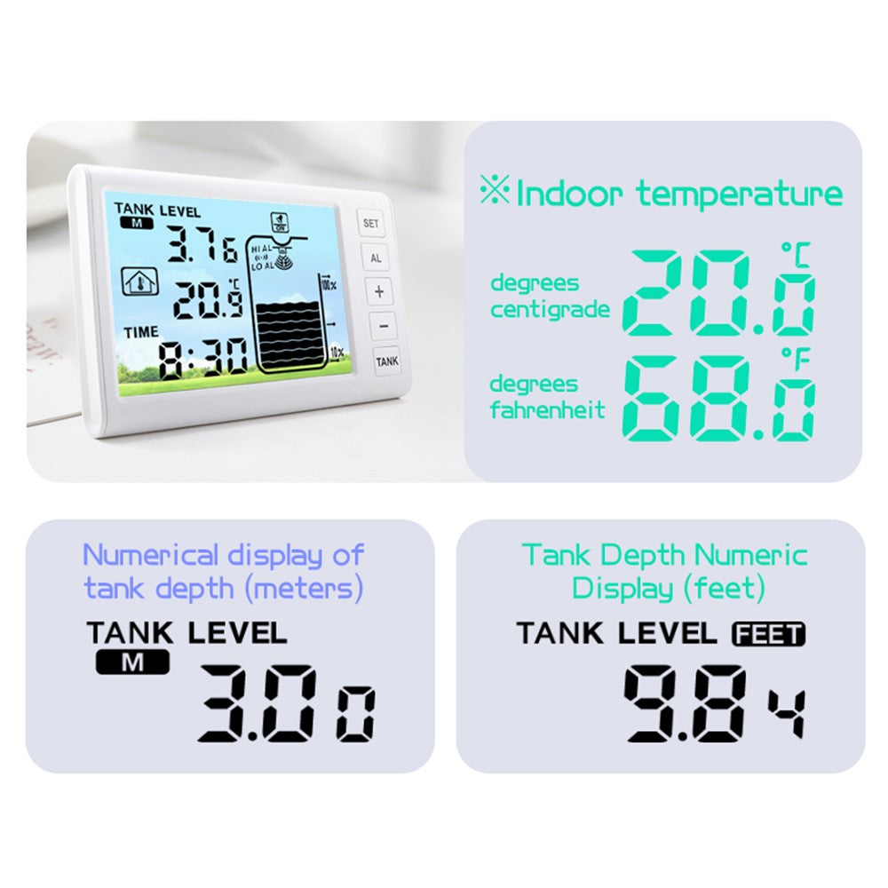TS-FT005 Ultrasonic Water Tank Level Meter 4.3 Inch Digital Display High Low Level Alarm with Backlit