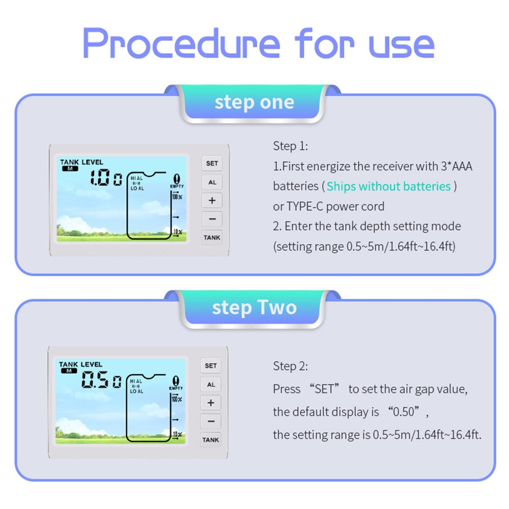 TS-FT005 Ultrasonic Water Tank Level Meter 4.3 Inch Digital Display High Low Level Alarm with Backlit
