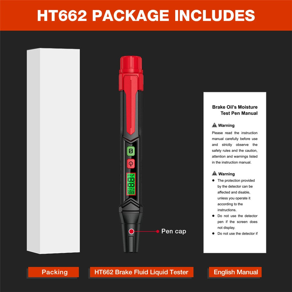HABOTEST HT662 Brake Fluid Tester Audio Visual Dual Alarm LCD Display Digital Tester Pen (without Battery)