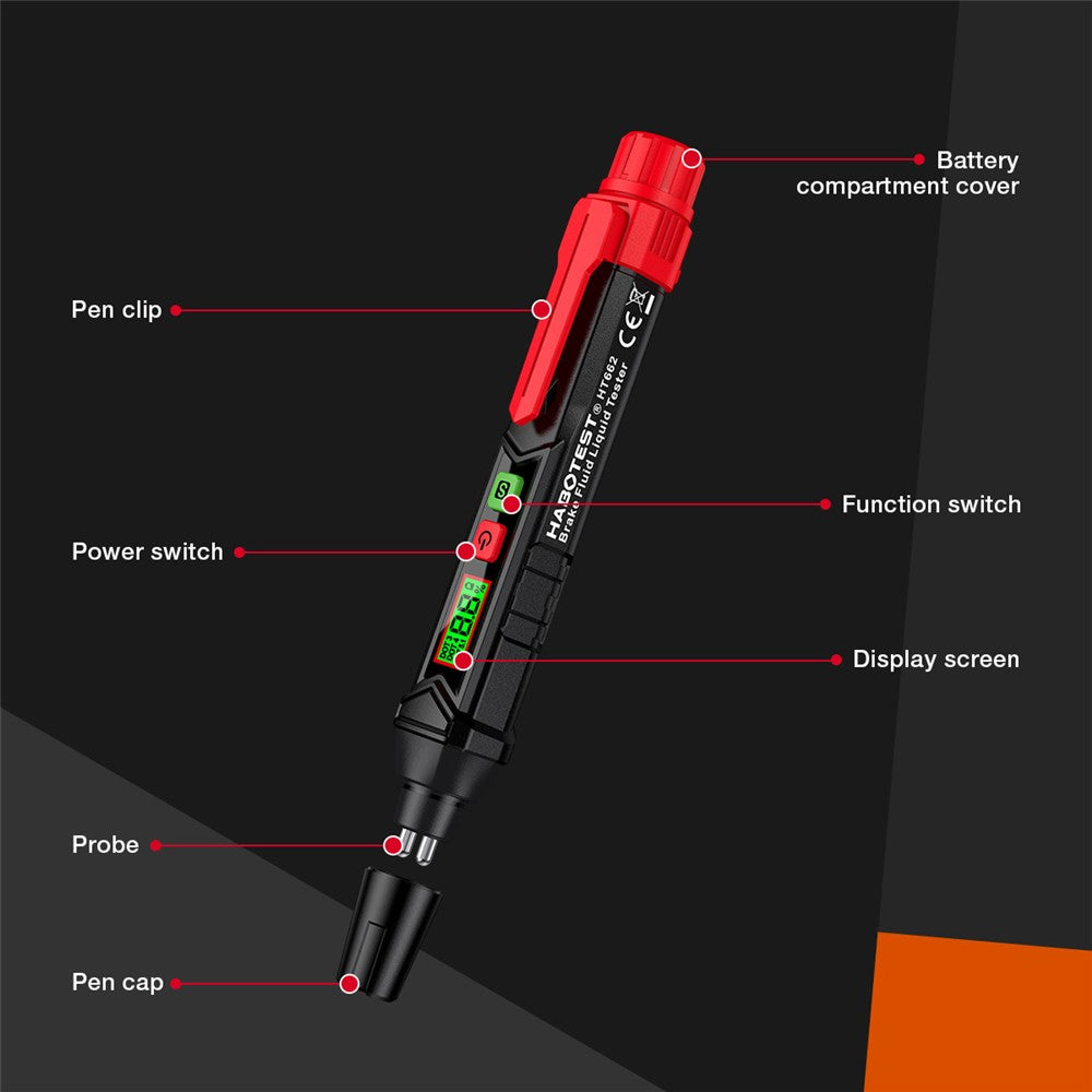 HABOTEST HT662 Brake Fluid Tester Audio Visual Dual Alarm LCD Display Digital Tester Pen (without Battery)