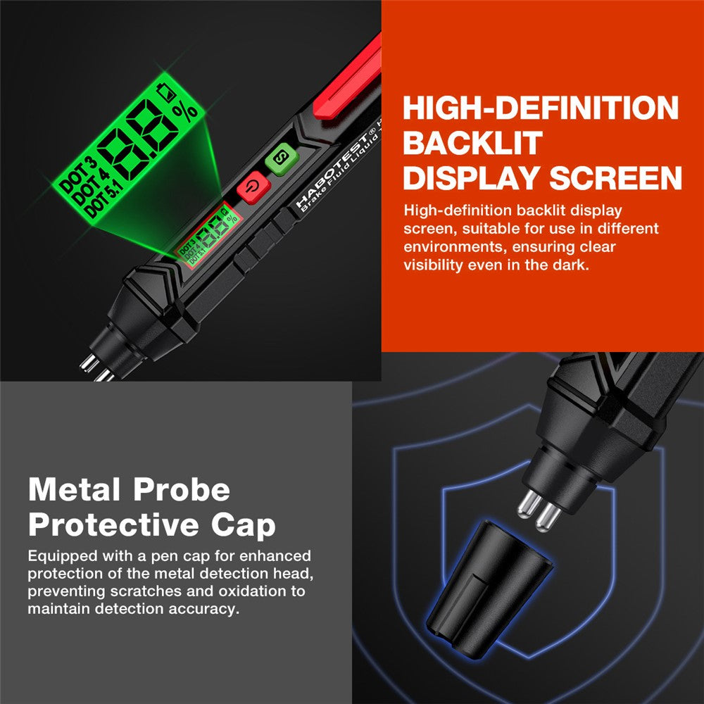 HABOTEST HT662 Brake Fluid Tester Audio Visual Dual Alarm LCD Display Digital Tester Pen (without Battery)