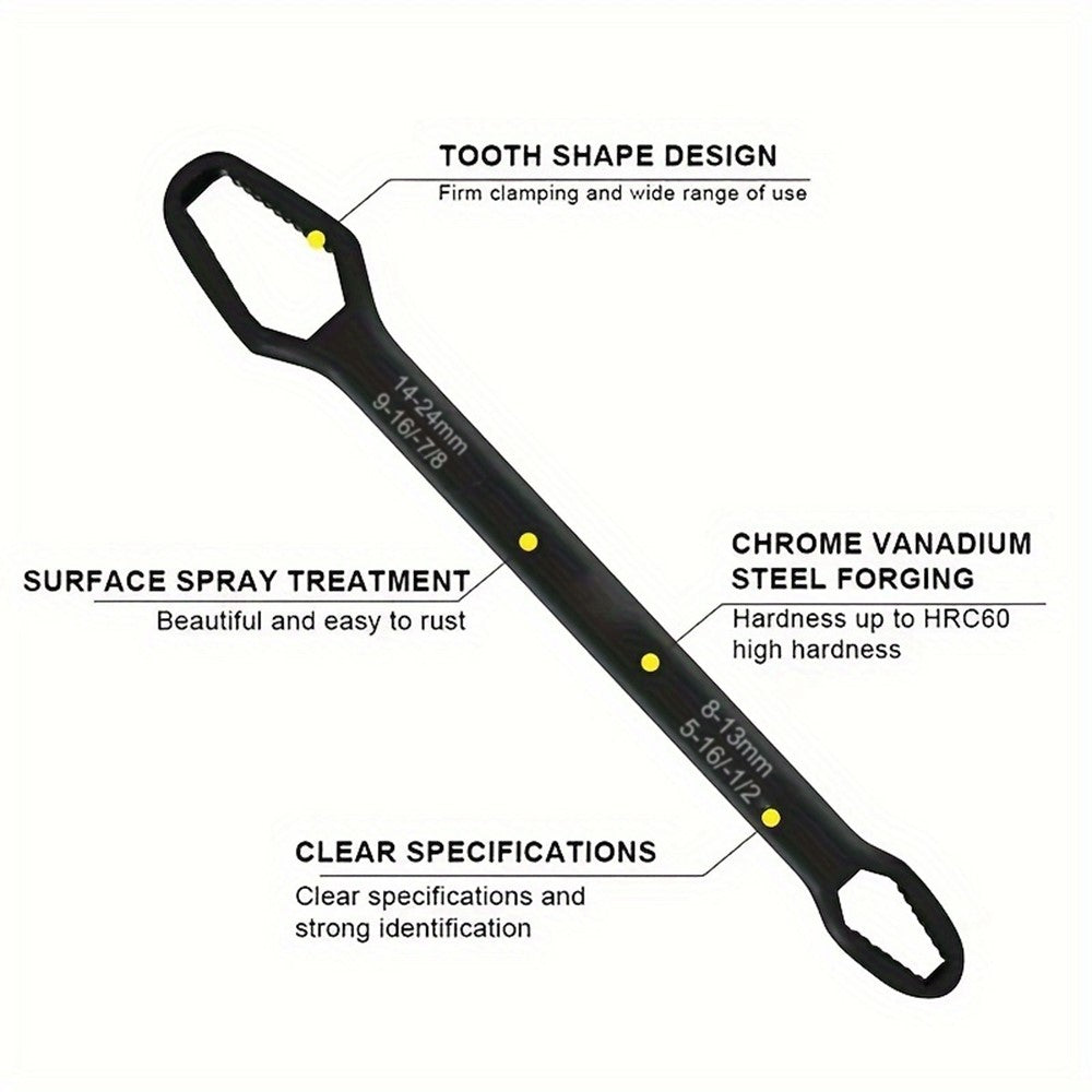 230mm Universal Torx Wrench 8-24mm Chrome Vanadium Steel Double-Head Self-Tightening Wrench