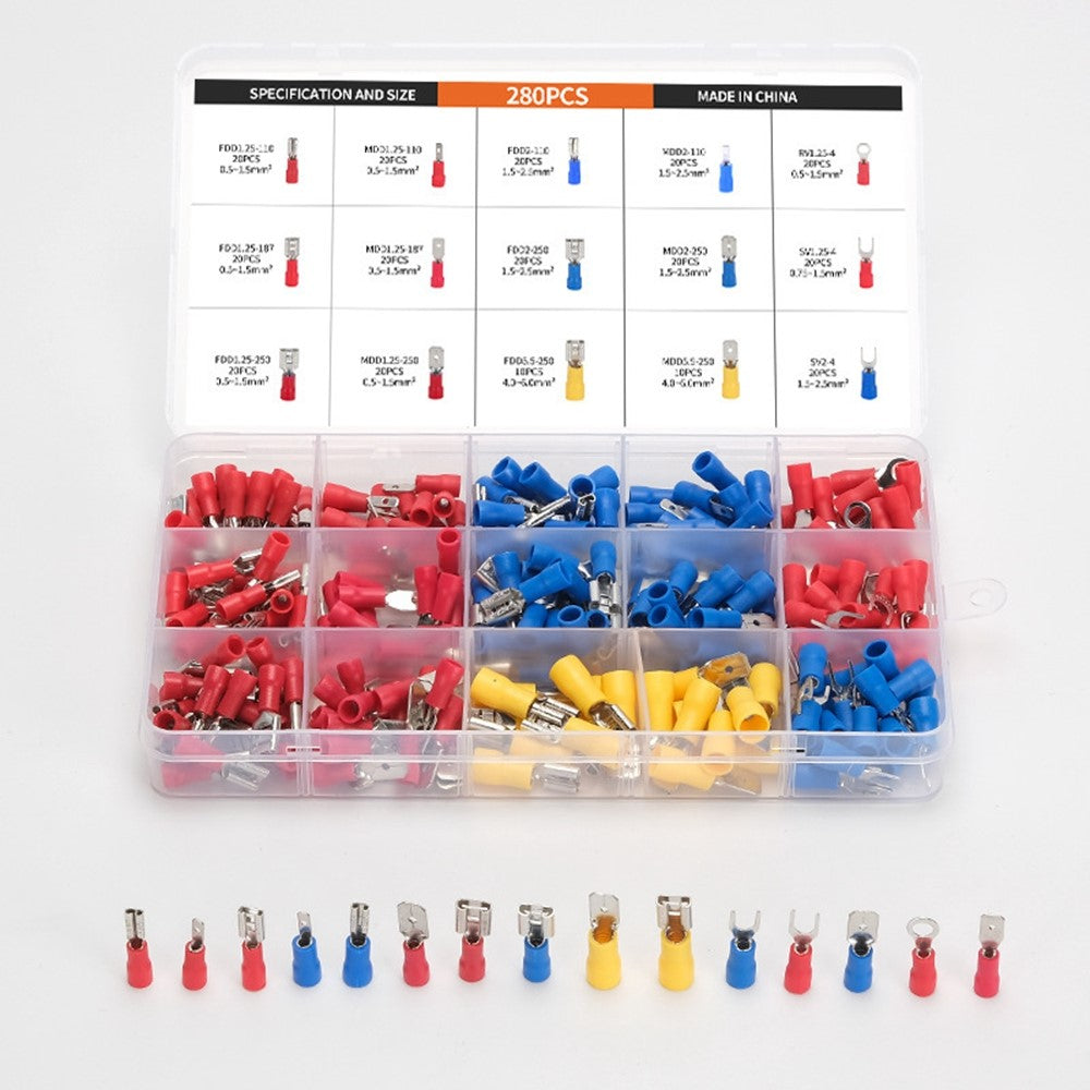 280Pcs Insulated Ring Terminals Assorted Kit Cold Press Electrical Wire Crimp Connectors
