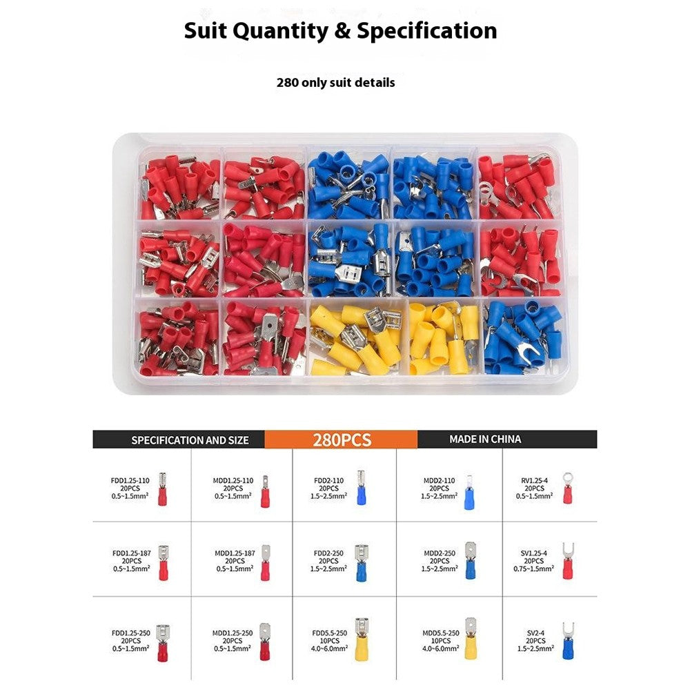 280Pcs Insulated Ring Terminals Assorted Kit Cold Press Electrical Wire Crimp Connectors