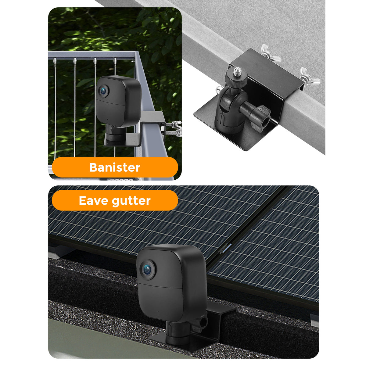 Universal Security Camera Mount for Railing Gutter Weatherproof Aluminum Alloy Pan Tilt Bracket with 1 / 4 Inch Screw
