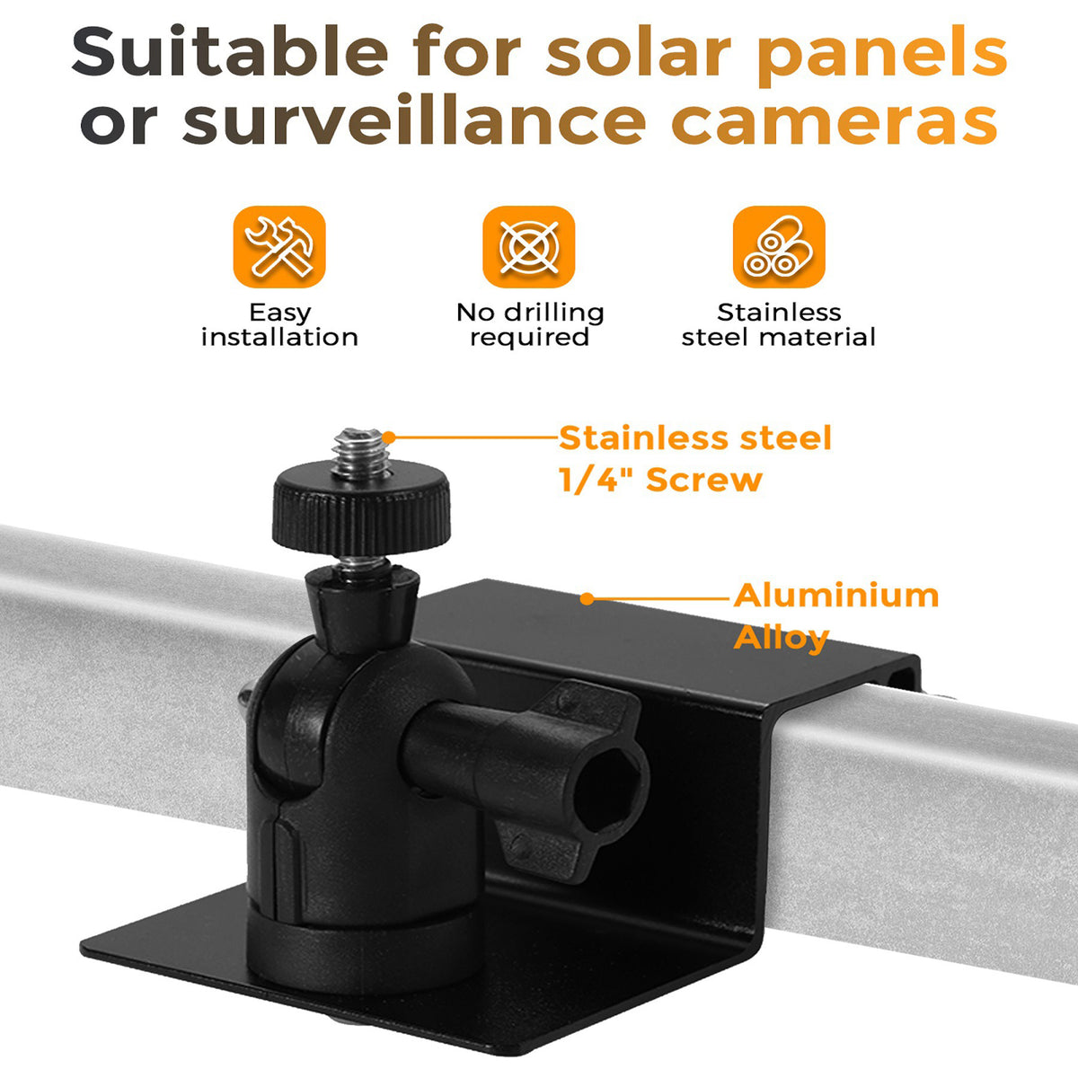 Universal Security Camera Mount for Railing Gutter Weatherproof Aluminum Alloy Pan Tilt Bracket with 1 / 4 Inch Screw